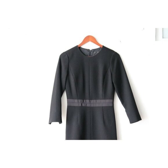 J. Crew Women's Size 2 XS Black Dress 3/4 Zip Sleeve Crepe Wool Mini Dress - Picture 2 of 5
